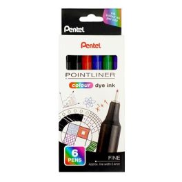   Tűfilc készlet, 0,4 mm, PENTEL "Pointliner", 6 különböző szín