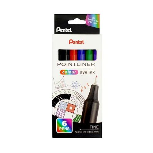 Tűfilc készlet, 0,4 mm, PENTEL "Pointliner", 6 különböző szín