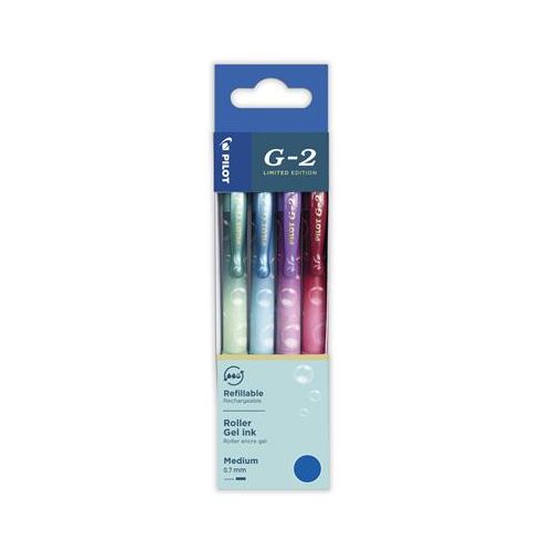 Zseléstoll készlet, 0,32 mm, nyomógombos, PILOT "G-2 Bubble", kék, 4 különböző minta