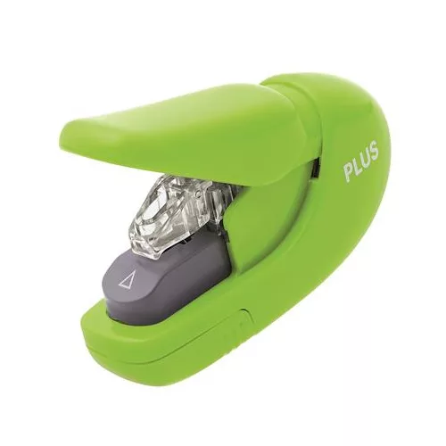 Kapocs nélküli tűzőgép, kézi, 5 lap, PLUS, zöld