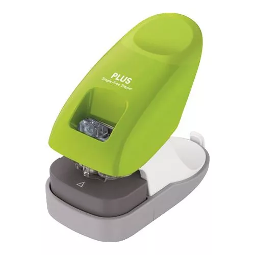 Kapocs nélküli tűzőgép, asztali, 10 lap, PLUS, zöld