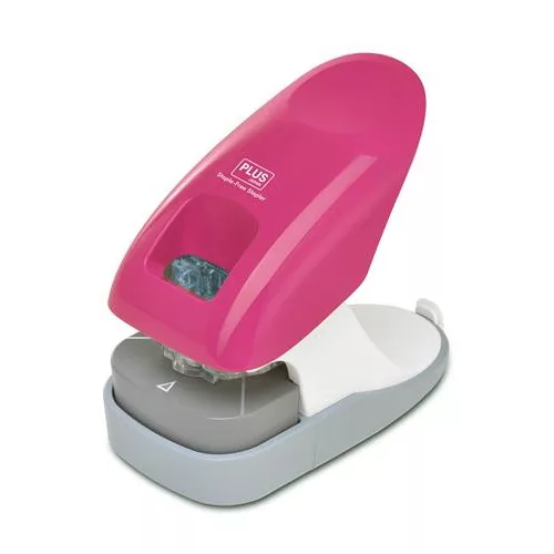 Kapocs nélküli tűzőgép, asztali, 10 lap, PLUS, rózsaszín