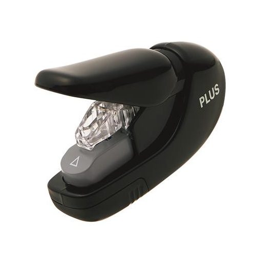 Kapocs nélküli tűzőgép, kézi, 5 lap, PLUS, fekete