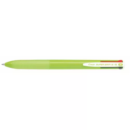 Golyóstoll, 0,27 mm, nyomógombos, világoszöld tolltest, PILOT "Super Grip G", négyszínű
