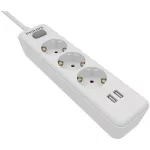 Elosztósor, 3 csatlakozóaljzat, 2xUSB-A, 2 m kábel, PHILIPS, fehér
