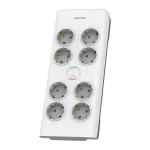 Elosztósor, 8 csatlakozóaljzat, túlfeszültség-védelemmel, 2 m kábel, PHILIPS, fehér