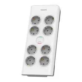   Elosztósor, 8 csatlakozóaljzat, túlfeszültség-védelemmel, 2 m kábel, PHILIPS, fehér