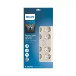Elosztósor, 8 csatlakozóaljzat, túlfeszültség-védelemmel, 2 m kábel, PHILIPS, fehér
