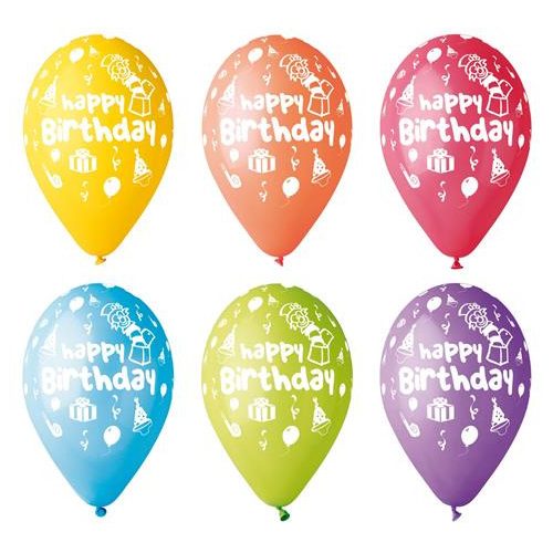 Léggömb, 30 cm, "Happy Birthday", bohócos