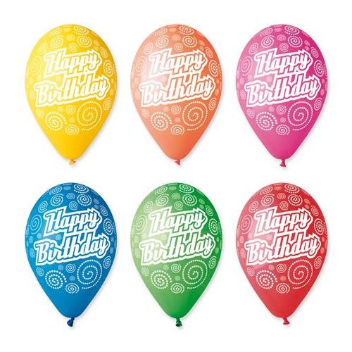 Léggömb, 30 cm, "Happy Birthday", körkörös