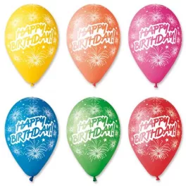 Léggömb, 30 cm, "Happy Birthday", tüzijáték