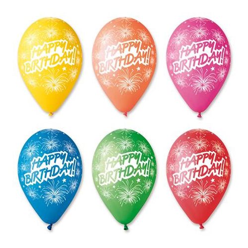 Léggömb, 30 cm, "Happy Birthday", tüzijáték