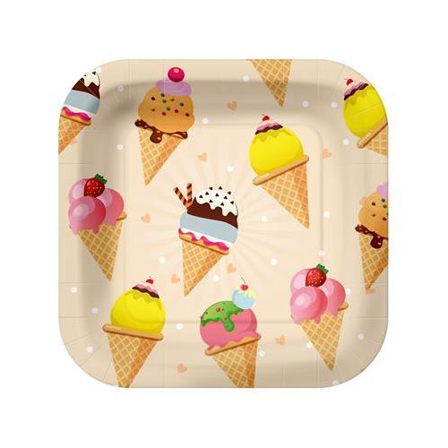 Tányér, papír, 23 cm, fagyi minta