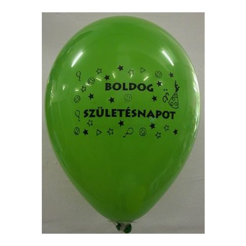 Léggömb, 26 cm, két oldalon nyomott "Boldog születésnapot", vegyes szín