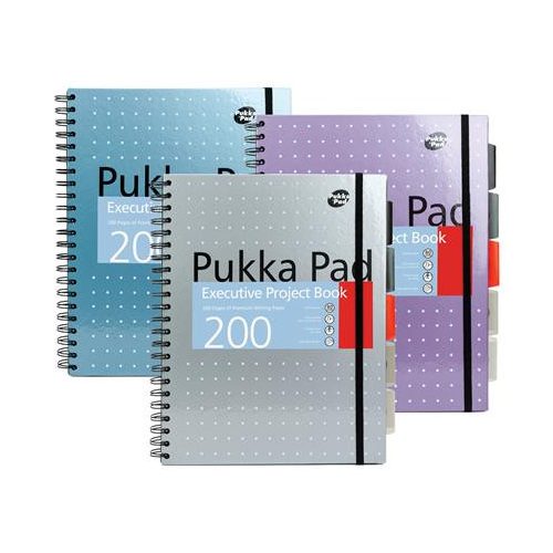 Spirálfüzet, A4+, vonalas, 100 lap, PUKKA PAD "Metallic Project Book", vegyes szín