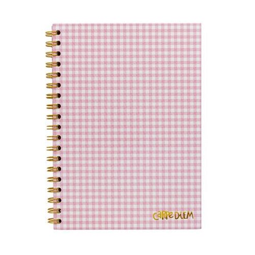 Spirálfüzet, B5, vonalas, 80 lap, FSC, PUKKA PAD "Carpe Diem", rózsaszín kockás