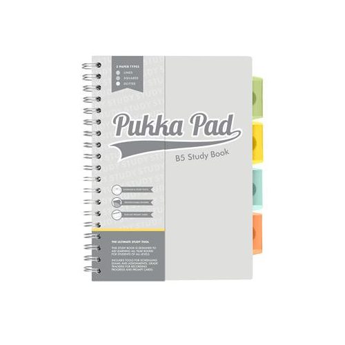 Spirálfüzet, B5, PUKKA PAD "Study book", szürke