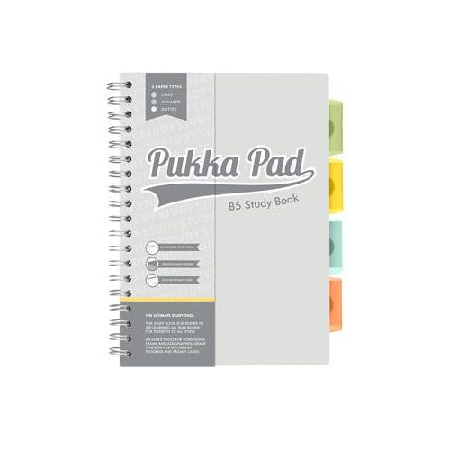 Spirálfüzet, B5, PUKKA PAD "Study book", szürke