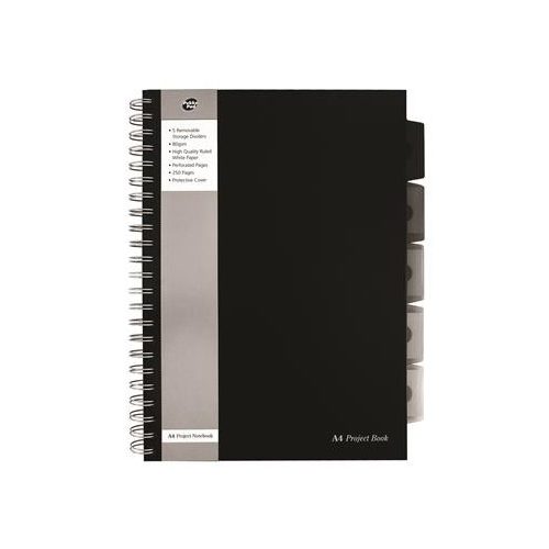 Spirálfüzet, A4, vonalas, 125 lap, PUKKA PAD "Black project book", fekete
