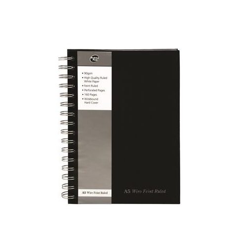 Spirálfüzet, A5, vonalas, 80 lap, PUKKA PAD "Black", fekete