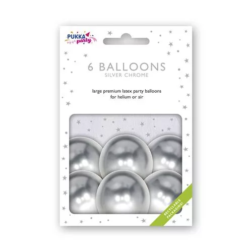 Léggömb, 30 cm, PUKKA PAD, metál ezüst