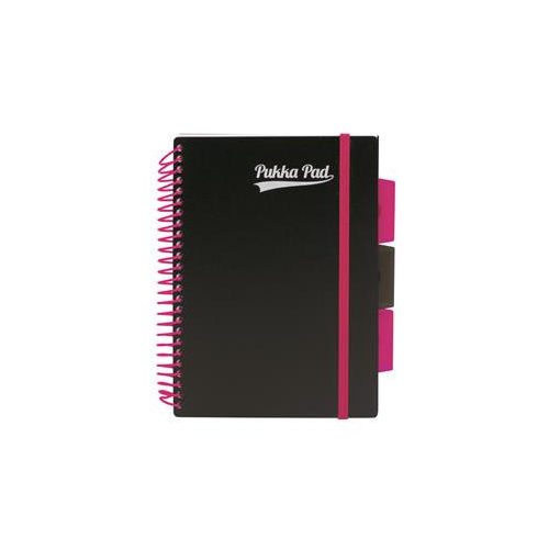 Spirálfüzet, A5, vonalas, 100 lap, PUKKA PAD, "Neon black project book"