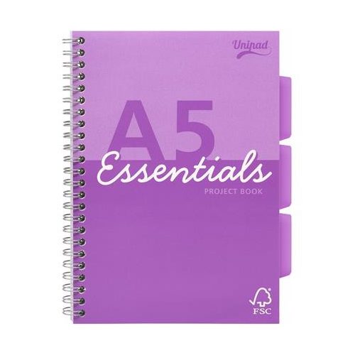Spirálfüzet, A5, vonalas, 100 lap, PUKKA PAD "Unipad Essentials Project Book", vegyes