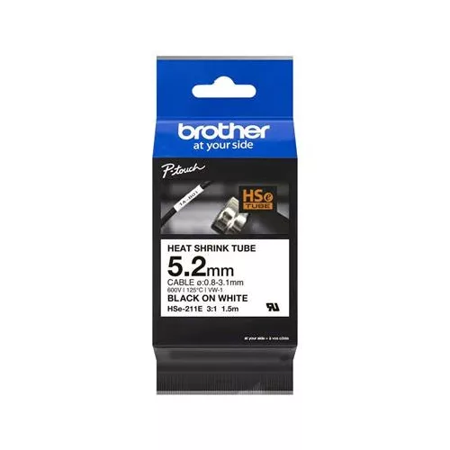Zsugorcső, feliratozógéphez, 5,2 mm x 1,5 m, BROTHER "HSe-211E", fehér-fekete