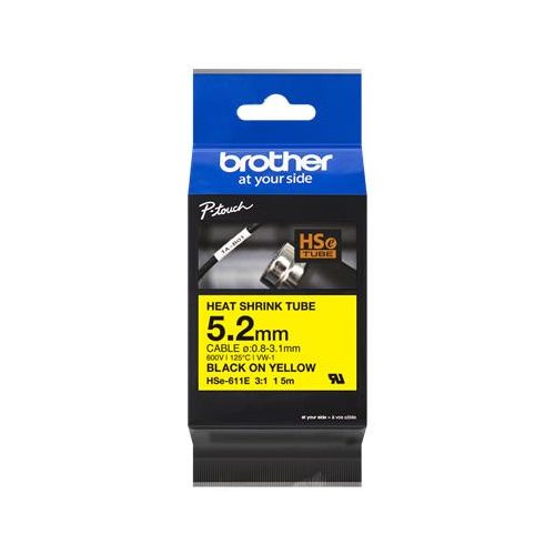 Zsugorcső, feliratozógéphez, 5,2 mm x 1,5 m, BROTHER "HSe-611E", sárga-fekete