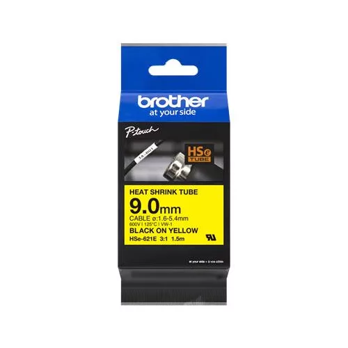 Zsugorcső, feliratozógéphez, 9,0 mm x 1,5 m, BROTHER "HSe-621E", sárga-fekete