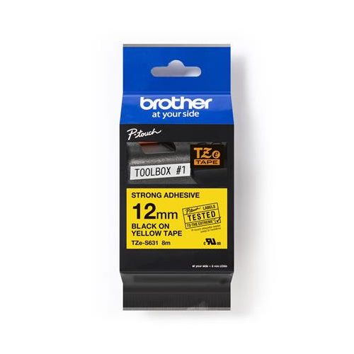 Feliratozógép szalag, 12 mm x 8 m, BROTHER, "TZe-631" sárga-fekete