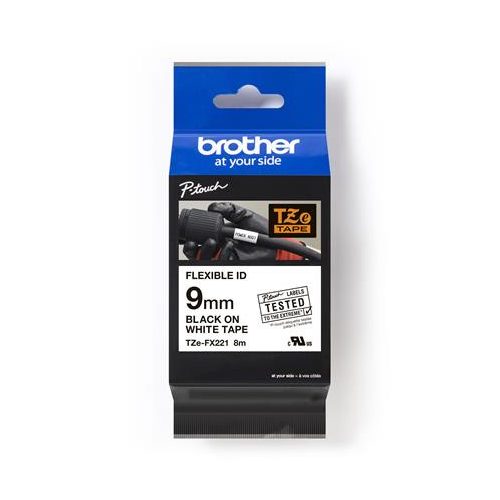 Feliratozógép szalag, flexibilis ID, 9 mm x 8 m, BROTHER, "TZe-FX221" fehér-fekete