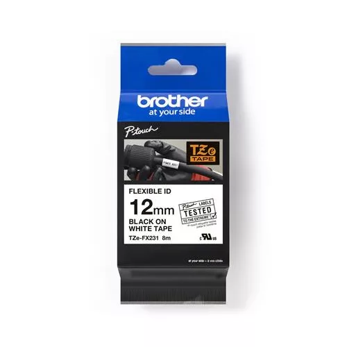 Feliratozógép szalag, flexibilis ID, 12 mm x 8 m, BROTHER, "TZe-FX231" fehér-fekete