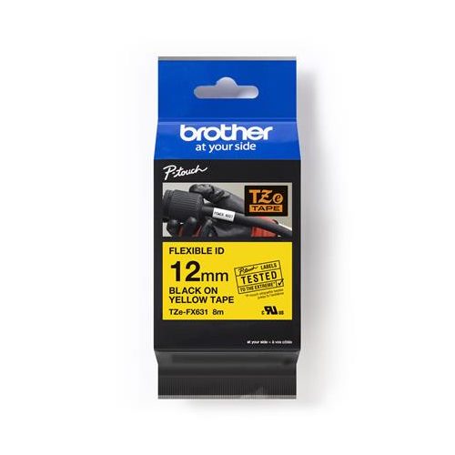 Feliratozógép szalag, flexibilis ID, 12 mm x 8 m, BROTHER, "TZe-FX631" sárga-fekete