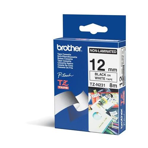 Feliratozógép szalag, matt, 12 mm x 8 m, BROTHER, "TZe-N231" fehér-fekete
