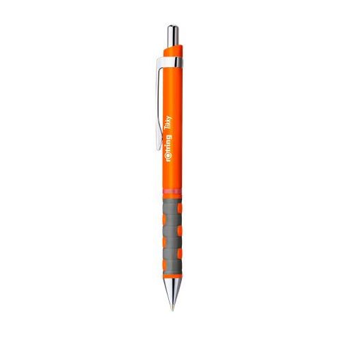 Golyóstoll, 0,8 mm, nyomógombos, neonnarancs tolltest, ROTRING "Tikky", kék