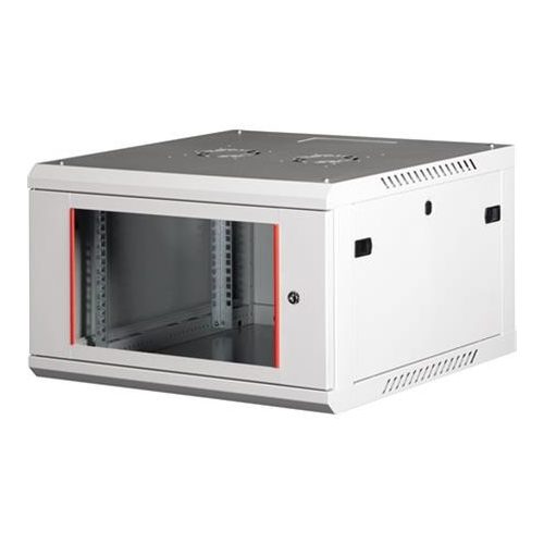 Rack szekrény, fali, 19", 6U, lapraszerelt, LANDE "PROlineB", szürke