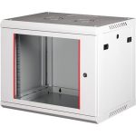 Rack szekrény, fali, 19", 9U, lapraszerelt, LANDE "PROlineB", szürke