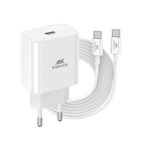 Hálózati töltő, 20W, USB-C, USB-C, USB-C/USB-C töltőkábel, RIVACASE "PS4101", fehér