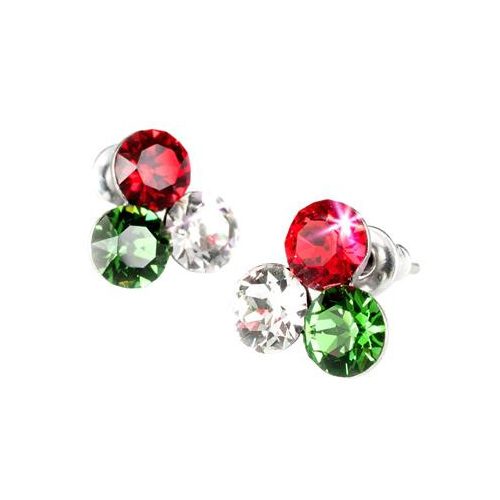 Fülbevaló, piros-fehér-zöld SWAROVSKI® kristállyal, 11mm, ART CRYSTELLA®