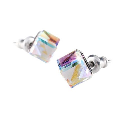 Fülbevaló, kocka, színjátszós opál SWAROVSKI® kristállyal, 6mm, ART CRYSTELLA®