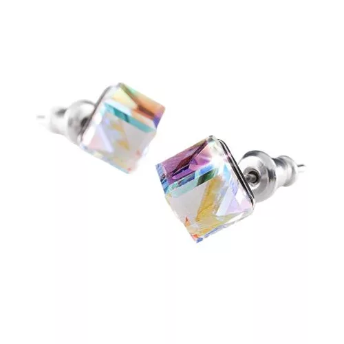Fülbevaló, kocka, színjátszós opál SWAROVSKI® kristállyal, 6mm, ART CRYSTELLA®