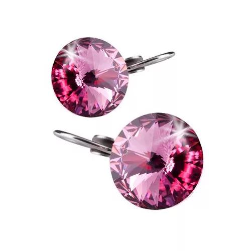Fülbevaló, francia kapcsos, rózsaszín SWAROVSKI® kristállyal, 12mm, ART CRYSTELLA®
