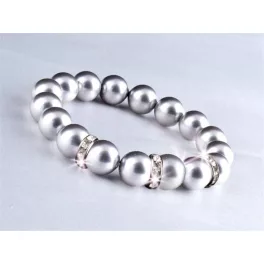   Karkötő, ezüst színű SWAROVSKI® gyöngyből, fehér kristállyal, 10mm, ART CRYSTELLA® M