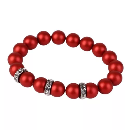 Karkötő, tűzpiros SWAROVSKI® gyöngyből, fehér rondella kristállyal, 10mm, ART CRYSTELLA® M