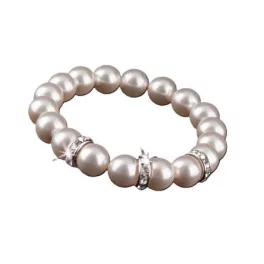   Karkötő, gyöngyházfehér SWAROVSKI® gyöngyből, fehér rondella kristállyal, 10mm, ART CRYSTELLA®
