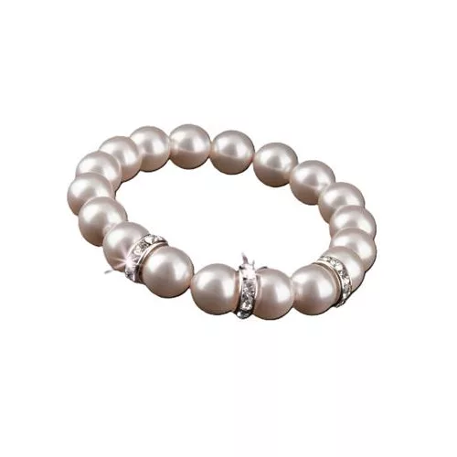 Karkötő, gyöngyházfehér SWAROVSKI® gyöngyből, fehér rondella kristállyal, 10mm, ART CRYSTELLA®
