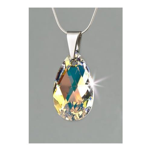 Nyaklánc, esőcsepp formájú, színjátszós fehér SWAROVSKI® kristállyal, 16mm, ART CRYSTELLA®