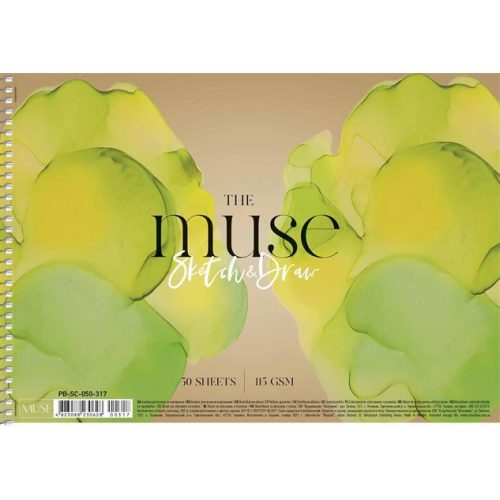 Vázlatfüzet, spirál, A4, 115 g, 50 lap, SHKOLYARYK "Sketch&Draw Muse"