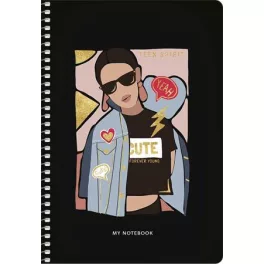   Spirálfüzet, A5, kockás, 80 lap, keményfedeles, SHKOLYARYK "Girl power", vegyes
